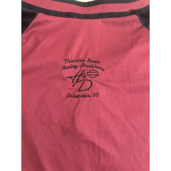 Harley Davidson T-Shirt Women's Medium Ringer Tee Columbia SC Red Henley - Picture 9 of 9